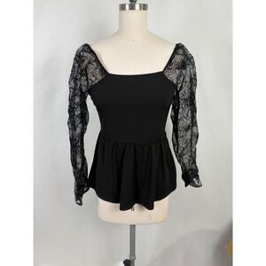 Maurices Medium Peplum Witchy Vamp Top Lace Sleeves‎ Whimsigoth Dark Feminine